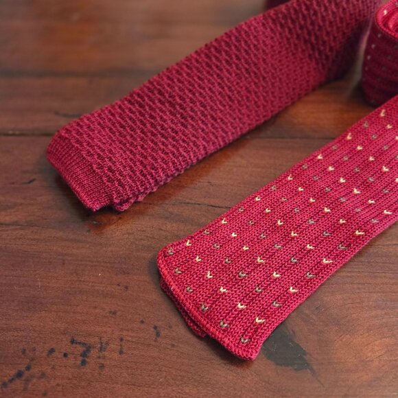 2 Vintage Red Knit Square End Ties by Pendelton and Rooster - Picture 9 of 9